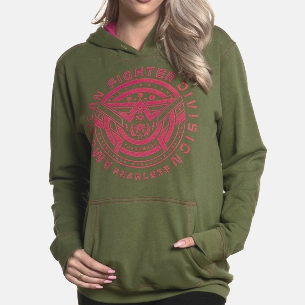 AMERICAN Fighter Women's Fieldon Hoodie in Military Green/Pink size Medi…